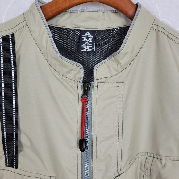 AMAX Mens Fishing Vest Large Tan Full Zip Pockets Nylon Water Resistant - Picture 8 of 13